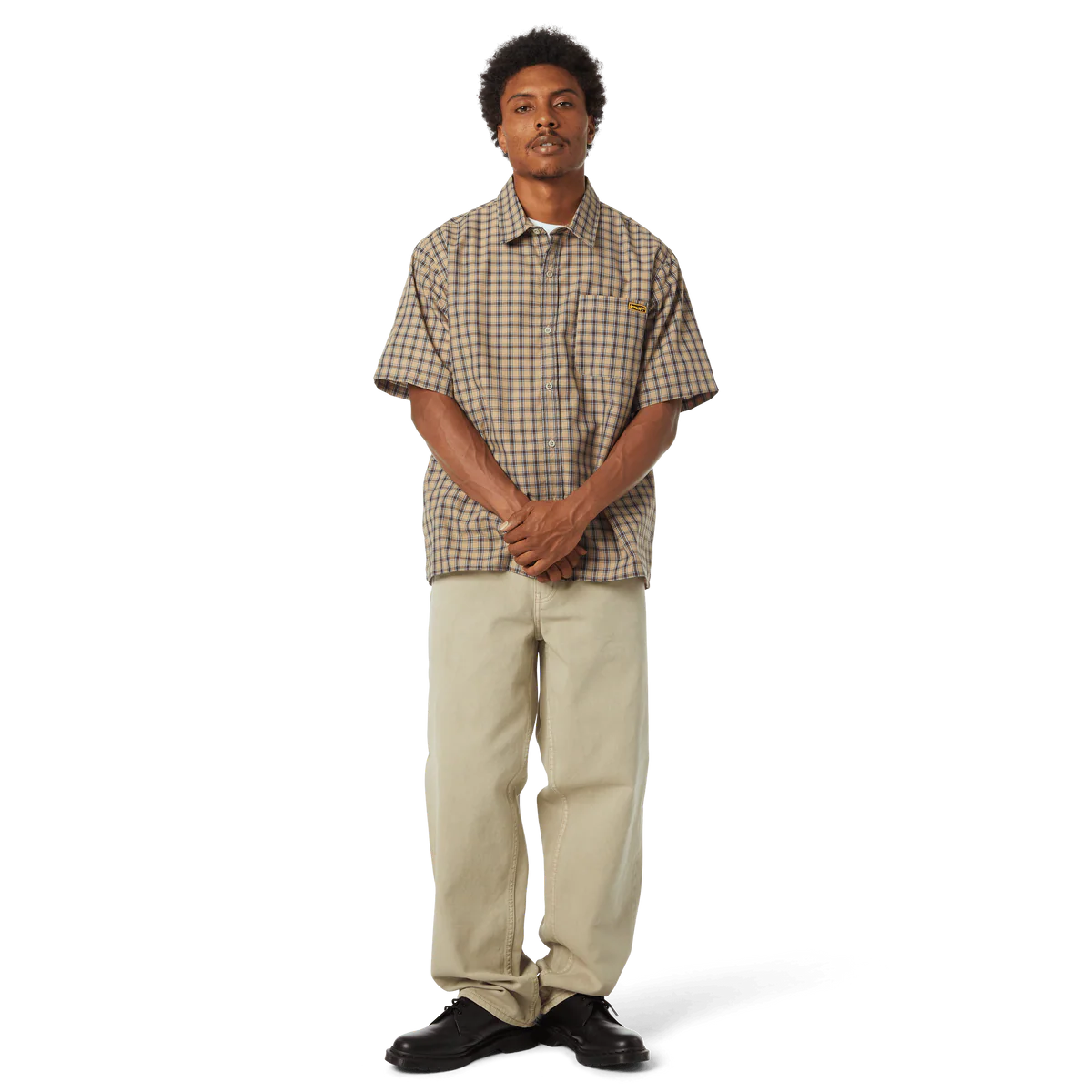 HUF STRETCH MICRO PLAID SHIRT - CLAY