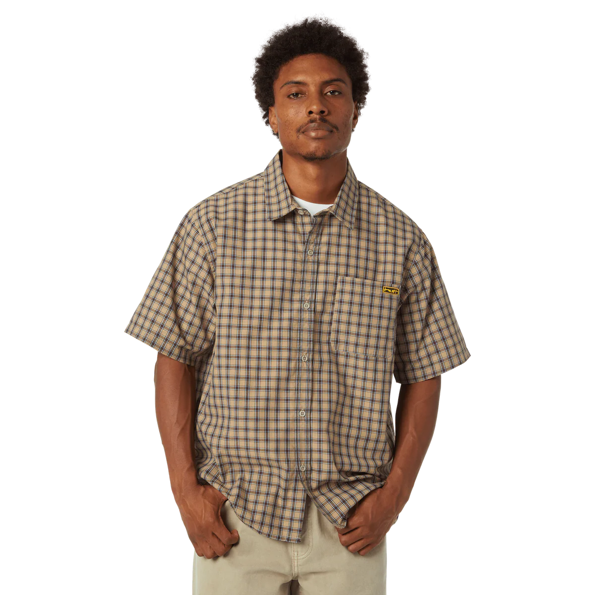 HUF STRETCH MICRO PLAID SHIRT - CLAY