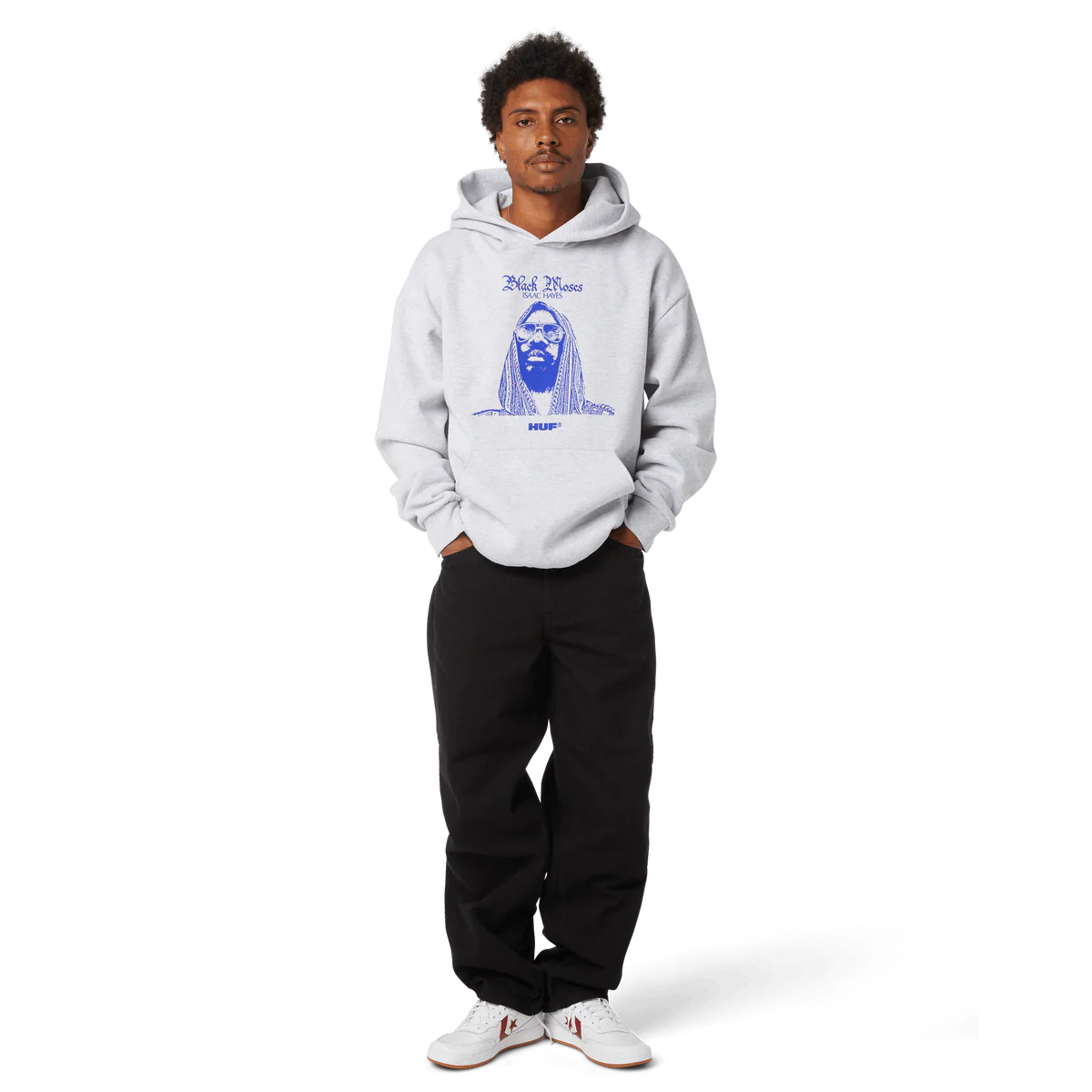 HUF X ISAAC HAYES BLACK MOSES HEAVYWEIGHT PULLOVER HOODIE
