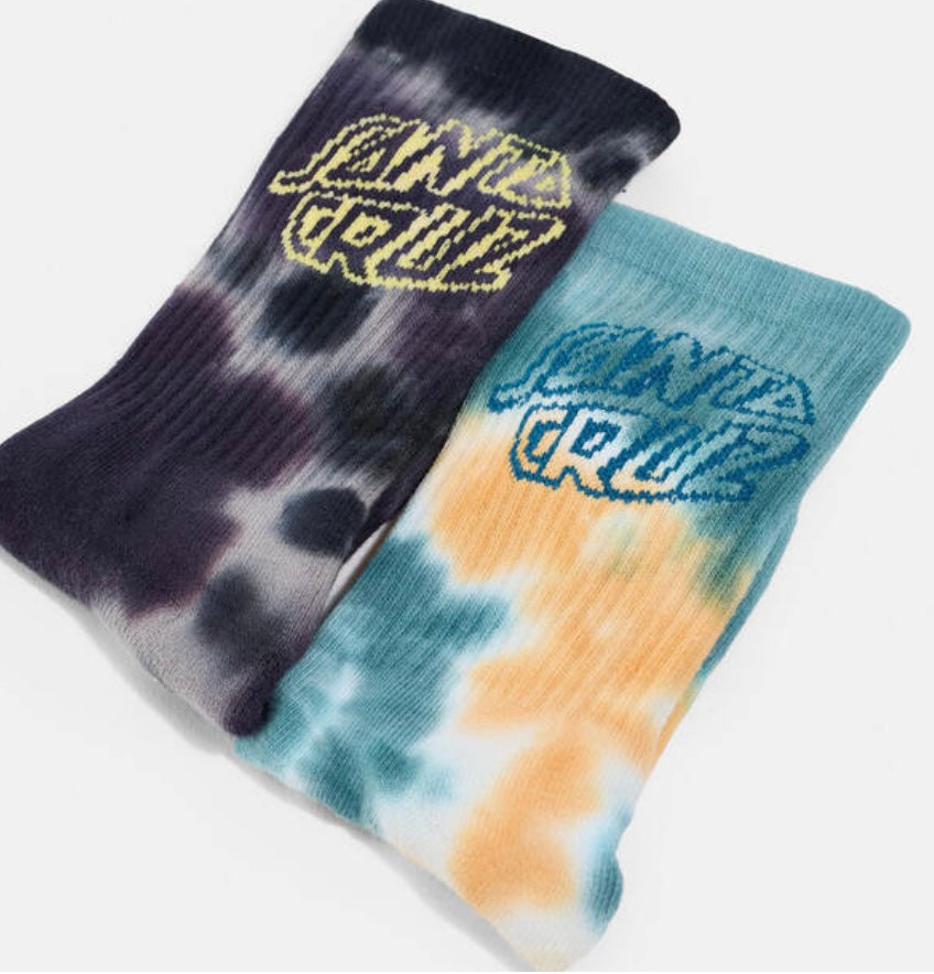 SANTA CRUZ MALBA CRASH STACK YOUTH SOCK - 2 PACK TEAL TIE DYE BLACK