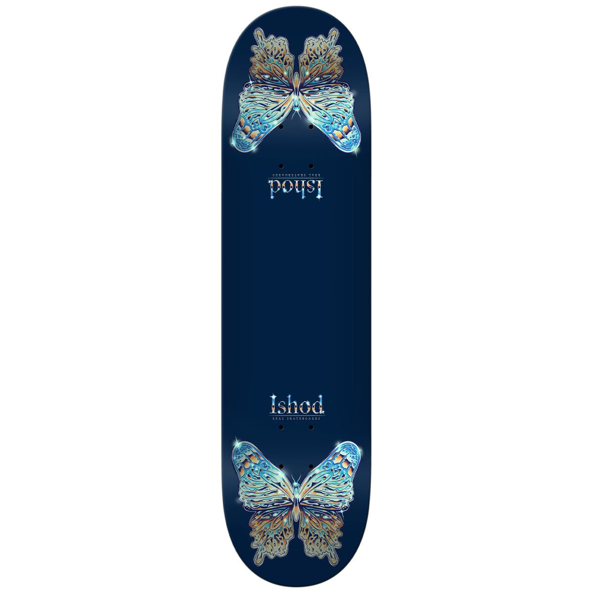 Real Ishod Mariposa Redux 8.25" Twin Tail Skateboard Deck - Navy/Chrome