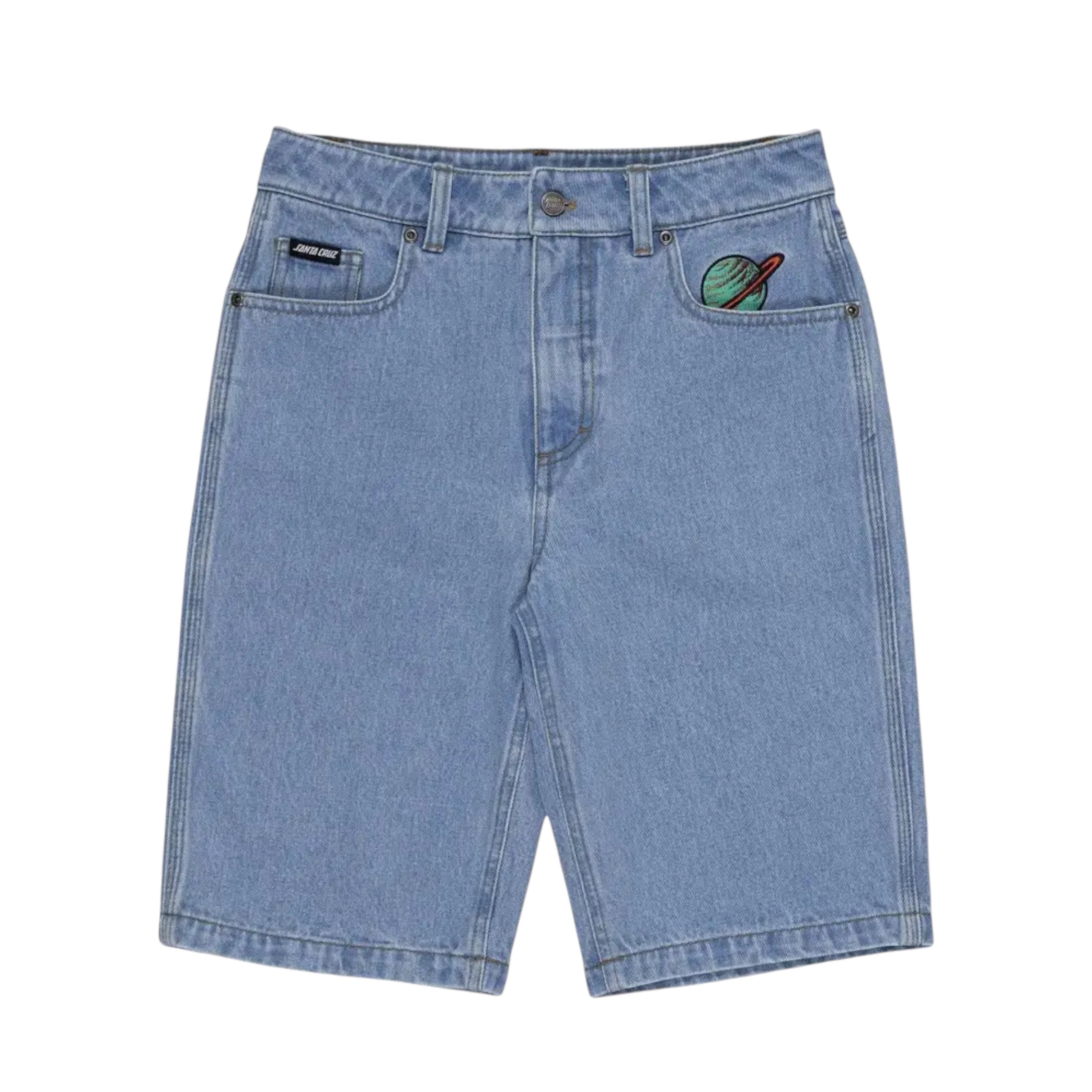 SANTA CRUZ SPACE ROCKET STACK JEAN SHORTS YOUTH - MID BLUE
