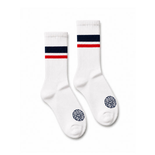 SOGGYBONES YOUTH STRIPE CREW SOCK WHITE  / NAVY / RED