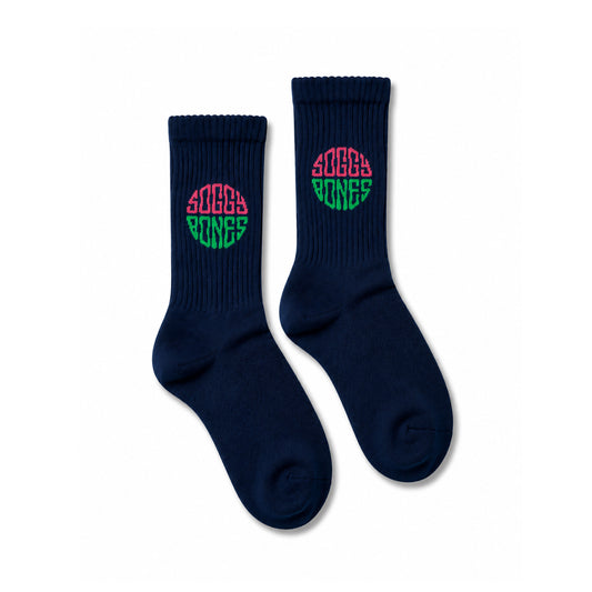 SOGGYBONES YOUTH OG LOGO CREW SOCK NAVY / PINK / GREEN