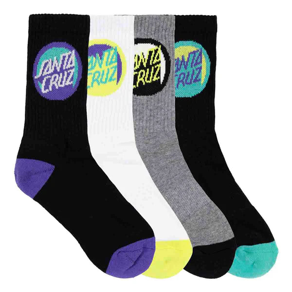 SANTA CRUZ - BOLD SHADOW DOT 4 PACK YOUTH SOCKS BLACK/WHITE/MARLE/BLACK