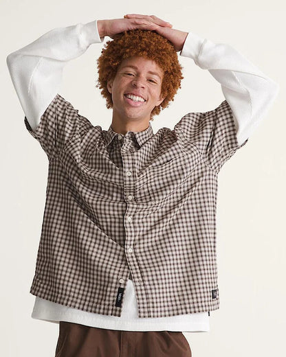 Vans Larkspur mini plaid short sleeve button up - oatmeal.