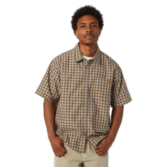 HUF STRETCH MICRO PLAID SHIRT - CLAY