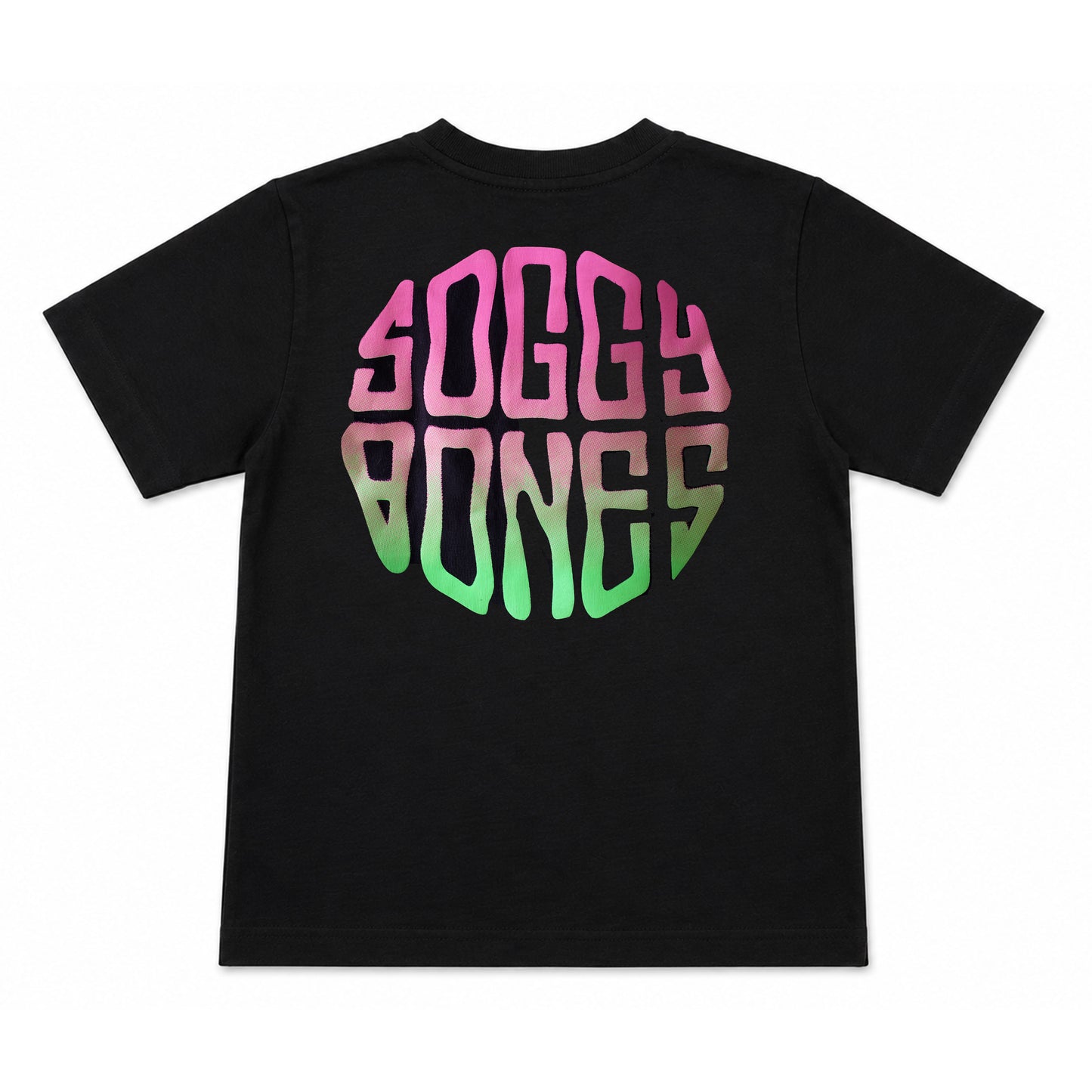 Soggy Bones YOUTH OG Gradient Fade Tee – Black / Neon Pink & Green