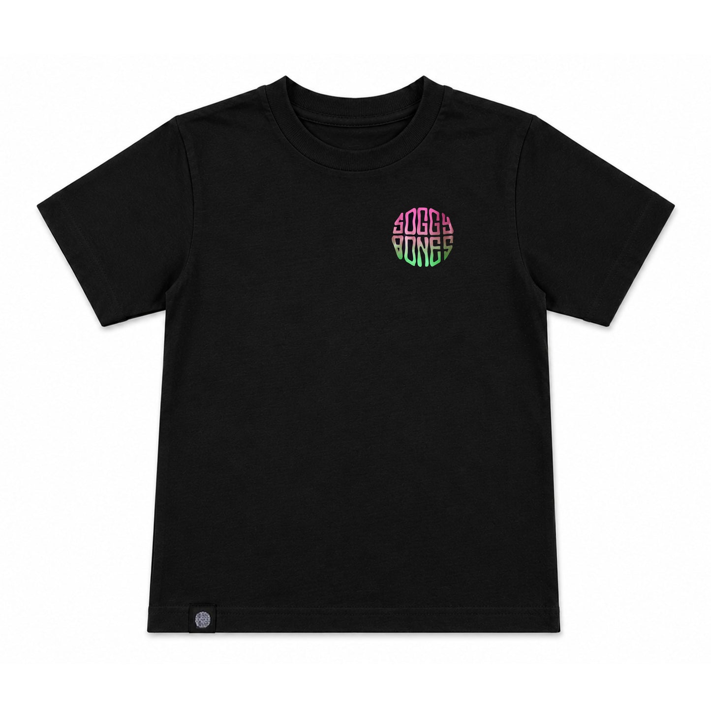 Soggy Bones YOUTH OG Gradient Fade Tee – Black / Neon Pink & Green