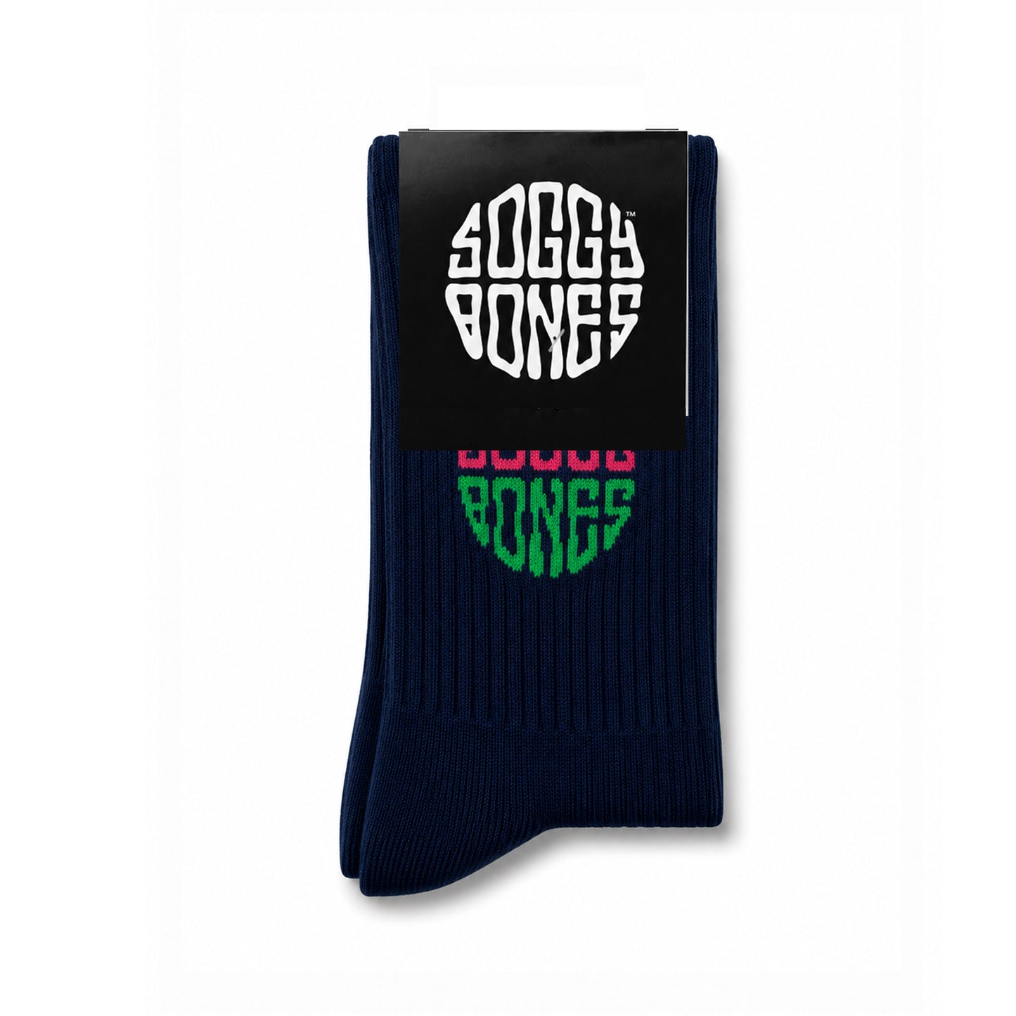 SOGGYBONES YOUTH OG LOGO CREW SOCK NAVY / PINK / GREEN