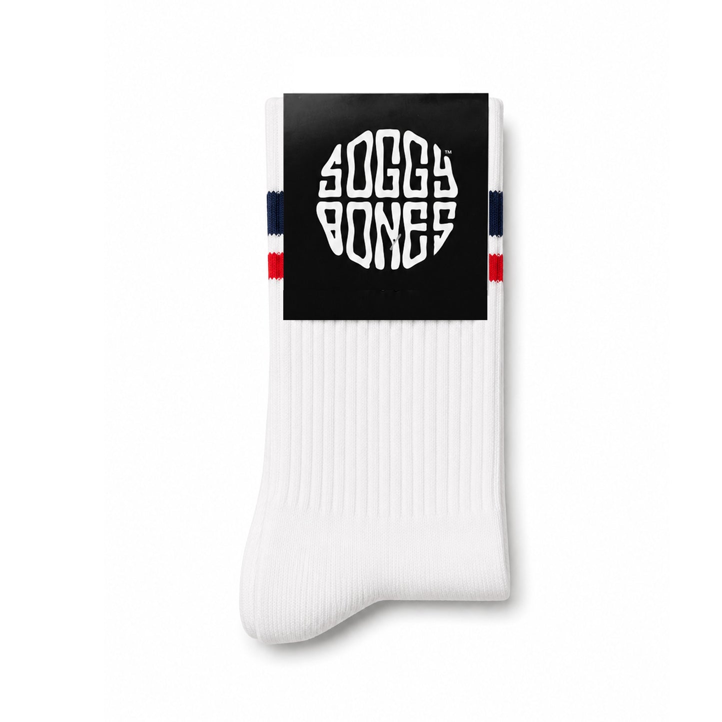 SOGGYBONES STRIPE CREW SOCK WHITE  / NAVY / RED