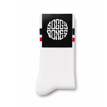 SOGGYBONES STRIPE CREW SOCK WHITE  / NAVY / RED
