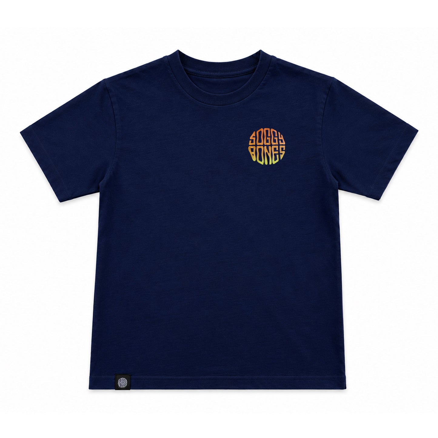 Soggy Bones YOUTH OG Gradient Fade Tee – Navy / Orange & Yellow