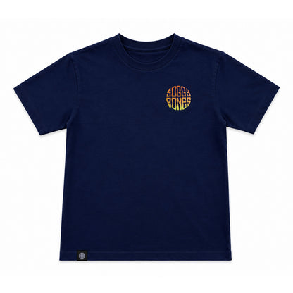 Soggy Bones YOUTH OG Gradient Fade Tee – Navy / Orange & Yellow