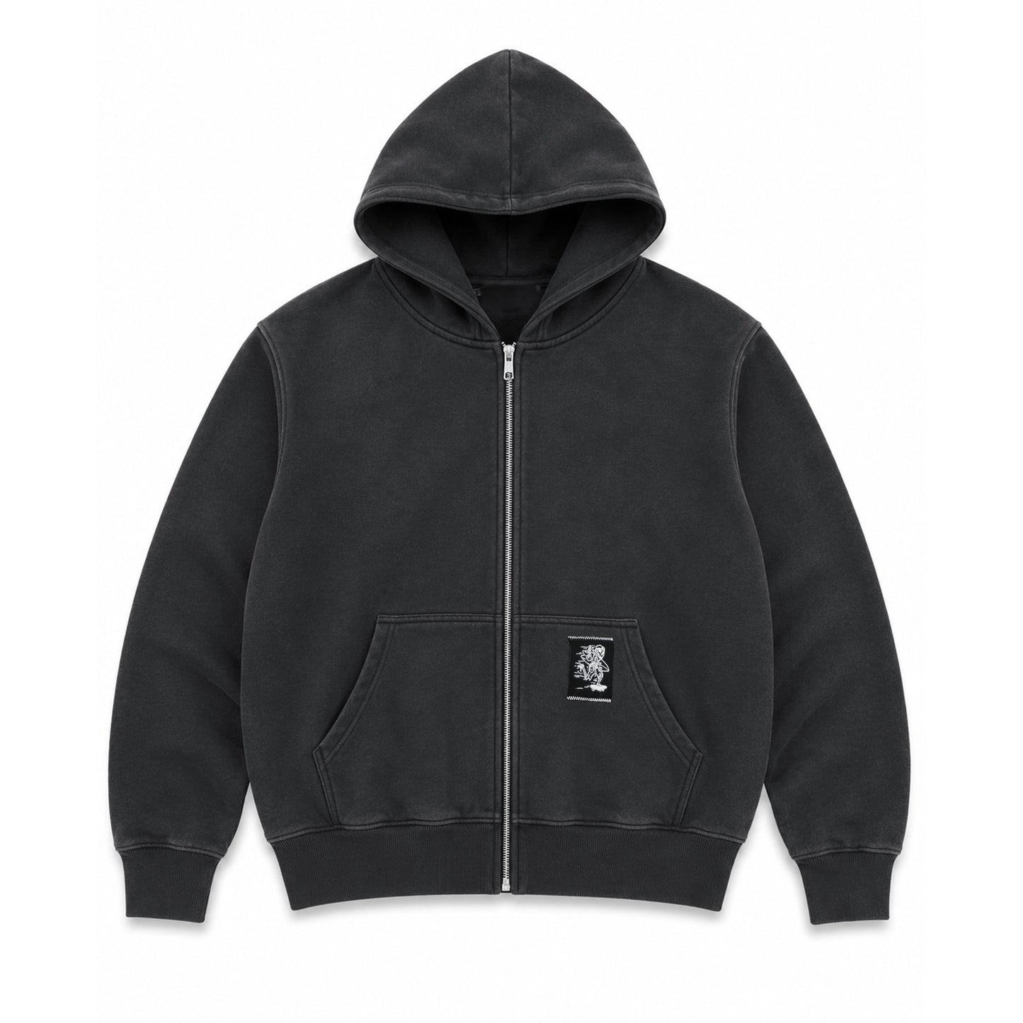 Soggy Bones Skeleton Garage Wash Zip Through Hood – Washed Black