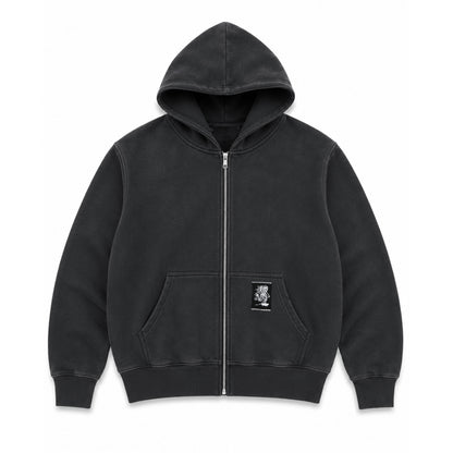 Soggy Bones Skeleton Garage Wash Zip Through Hood – Washed Black