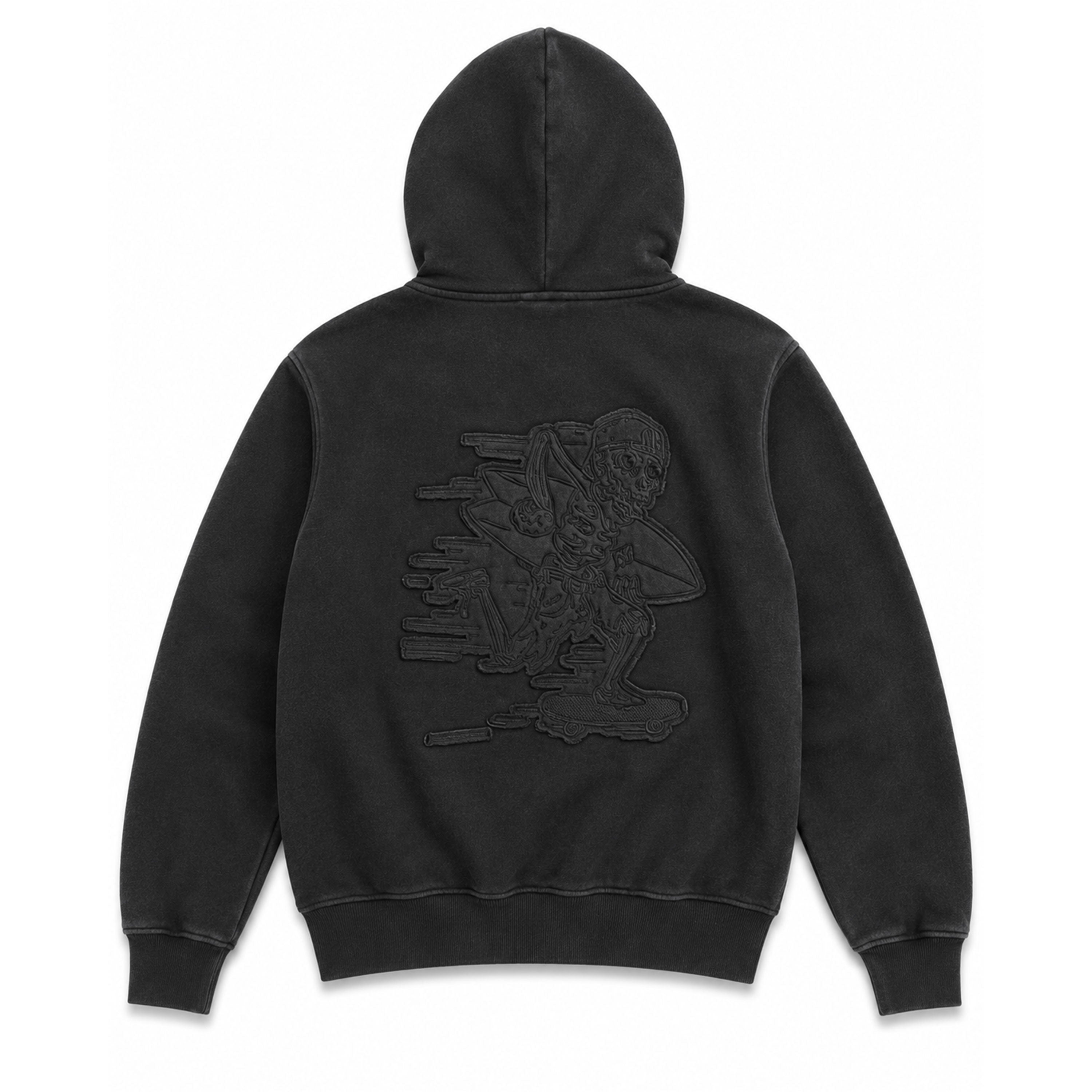 Soggy Bones Skeleton Garage Wash Zip Through Hood – Washed Black