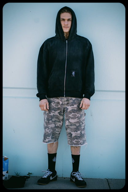 Soggy Bones Skeleton Garage Wash Zip Through Hood – Washed Black