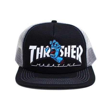 Thrasher screaming logo mesh trucker - black/white